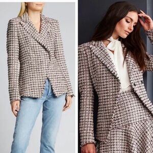 Elie Tahari Jezebel Tweed Frayed Trim Plaid Jacket Size 2